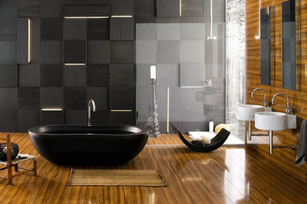bathroom design with bathtub and shower